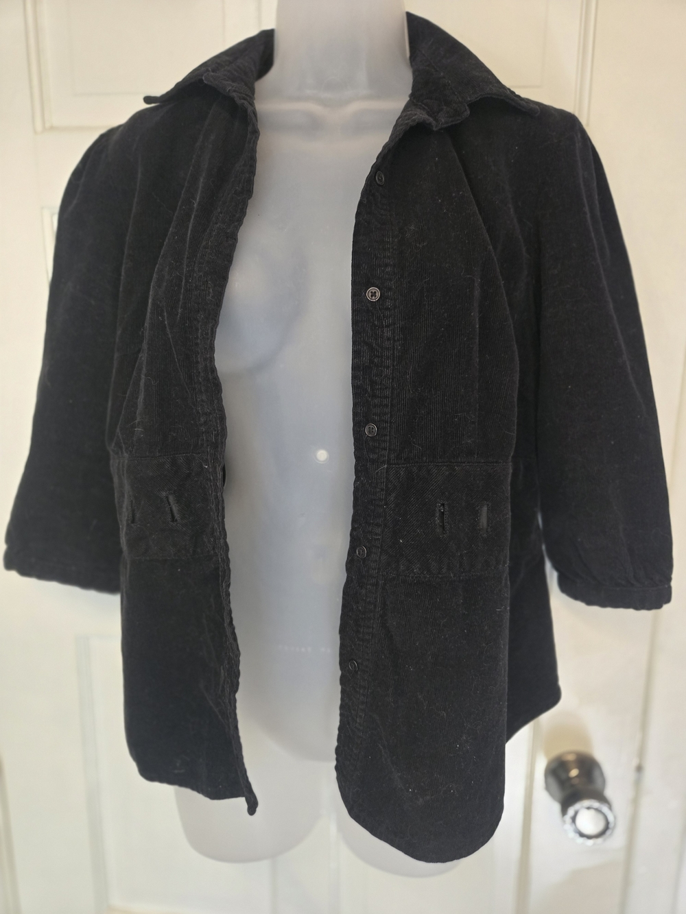Black Women's Corduroy Button-Up Jacket